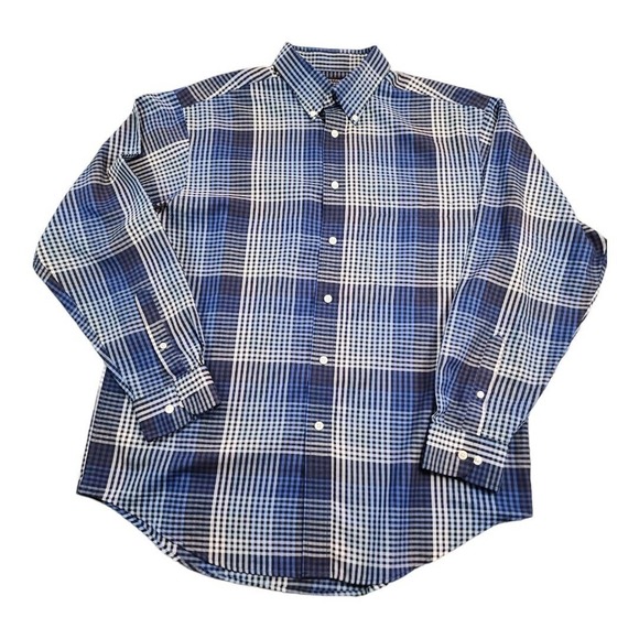 Roundtree & Yorke Mens Shirt Size Large Plaid Button down Long Sleeve Blue - Picture 1 of 11